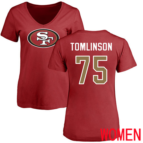 San Francisco 49ers Red Women Laken Tomlinson Name and Number Logo #75 NFL T Shirt->nfl t-shirts->Sports Accessory
